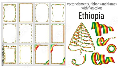vector elements, ribbons and frames with flag colors Ethiopia, template for your certificate and diploma