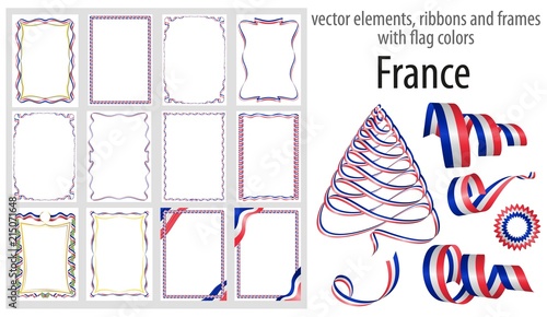 vector elements, ribbons and frames with flag colors France, template for your certificate and diploma