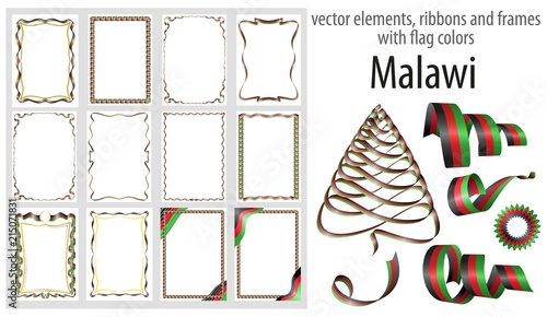 vector elements, ribbons and frames with flag colors Malawi, template for your certificate and diploma