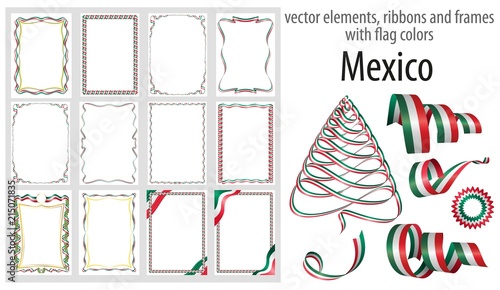 vector elements, ribbons and frames with flag colors Mexico, template for your certificate and diploma
