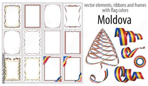 vector elements, ribbons and frames with flag colors Moldova, template for your certificate and diploma