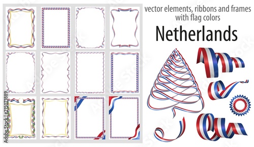 vector elements, ribbons and frames with flag colors Netherlands, template for your certificate and diploma