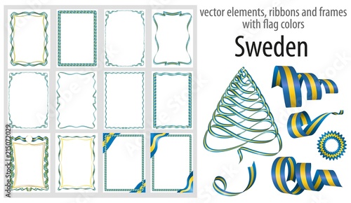 vector elements, ribbons and frames with flag colors Sweden, template for your certificate and diploma