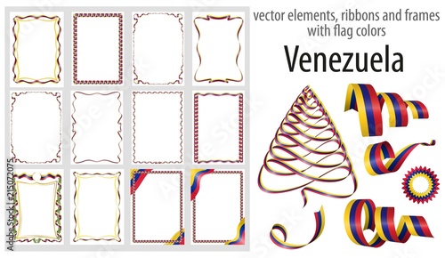 vector elements, ribbons and frames with flag colors Venezuela, template for your certificate and diploma