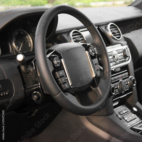  Car interior details. View of the interior of a modern automobile showing the dashboard