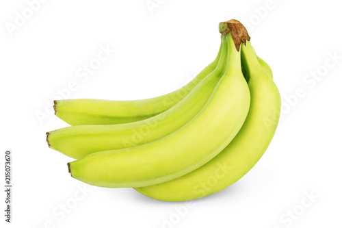 bunch of green bananas on white background