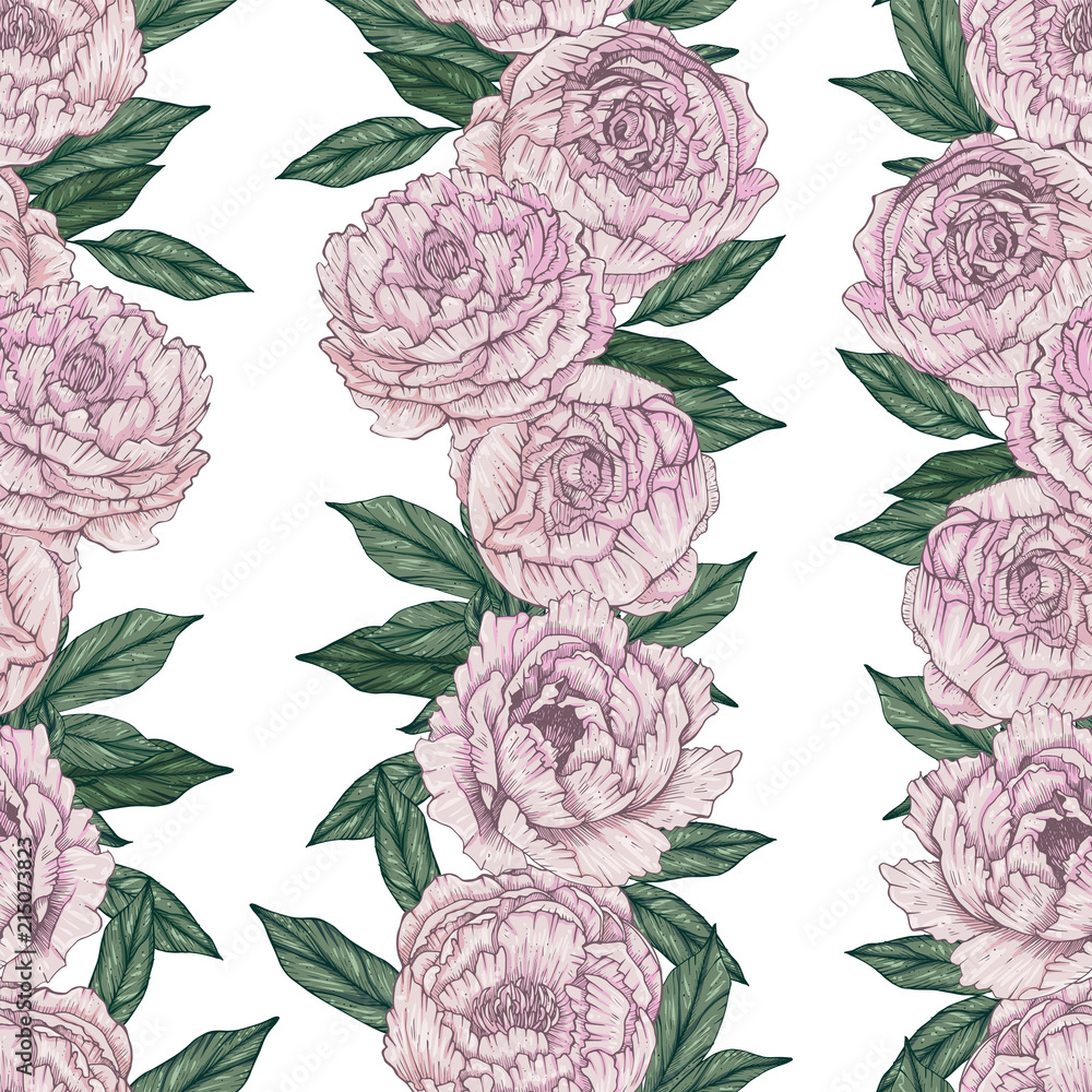 Seamless peonies pattern, vector Seamless peonies pattern, vector