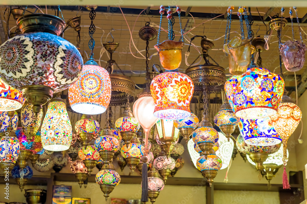 Traditional colorful handmade Turkish lamps and lanterns