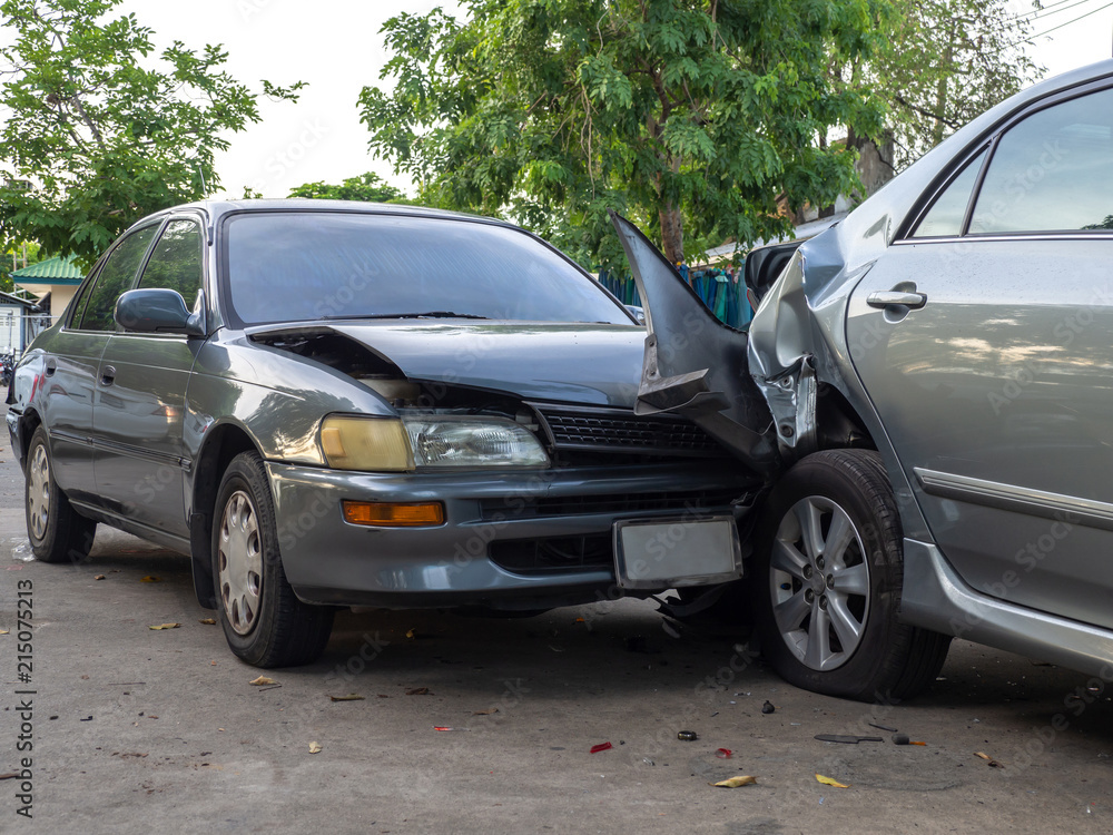 Car crash accident on street with wreck and damaged automobiles. Accident caused by negligence And lack of ability to drive. Due to illness Car crash accident on street with wreck and damaged automobiles. Accident caused by negligence And lack of ability to drive. Due to illness
