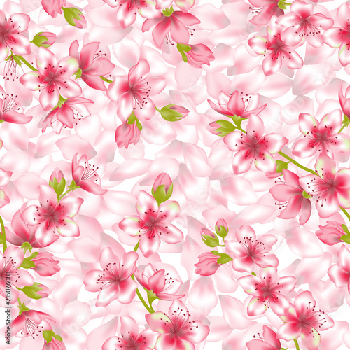 Japanese cherry blossom branches vector seamless pattern. © SunwArt
