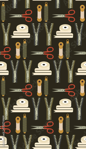 Collection set icon of sets Sewing equipment, dressmaking and needlework accessories icons set with coils of threads, pins,tape measure, scissors and buttons.  