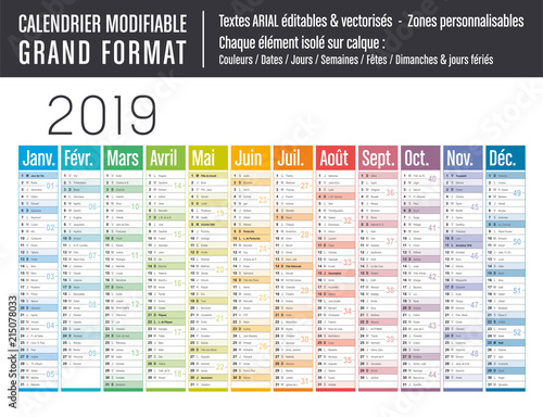 Calendrier 2019 modifiable - Grand format