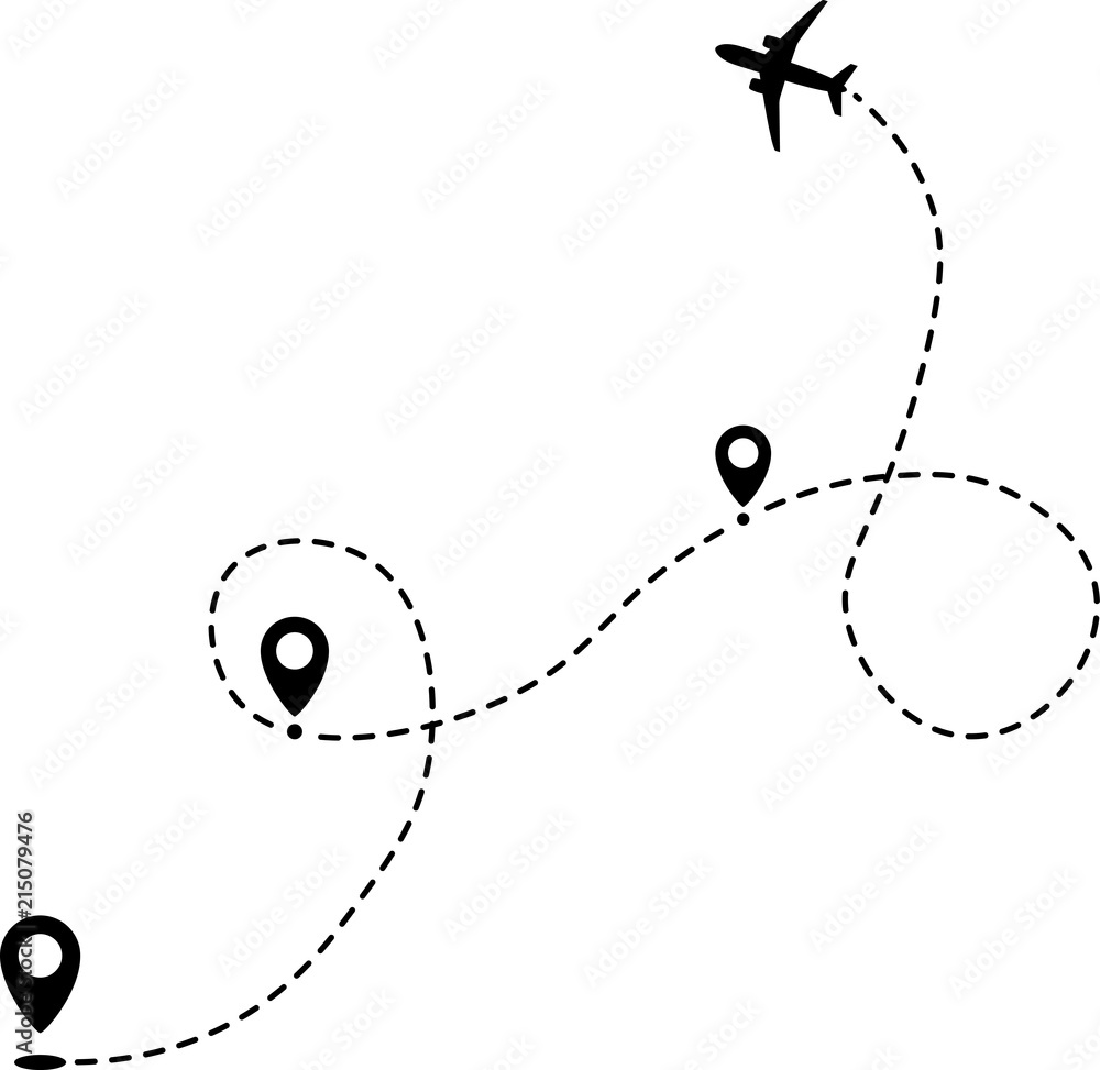 Fototapeta premium Flying plane and geolocation mark for mobile app.