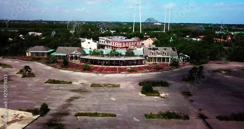 Flyover of a abandoned theme park that has been sitting for over 12 years. photo