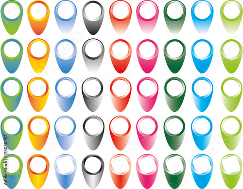 unbeschriftete Kartenpins in verschiedenen Farben und Verläufen