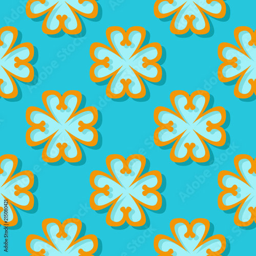 Seamless floral background. Blue and orange 3d pattern