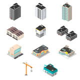 Isometric  Vector Town Building Elements.
City Map Maker Kit.