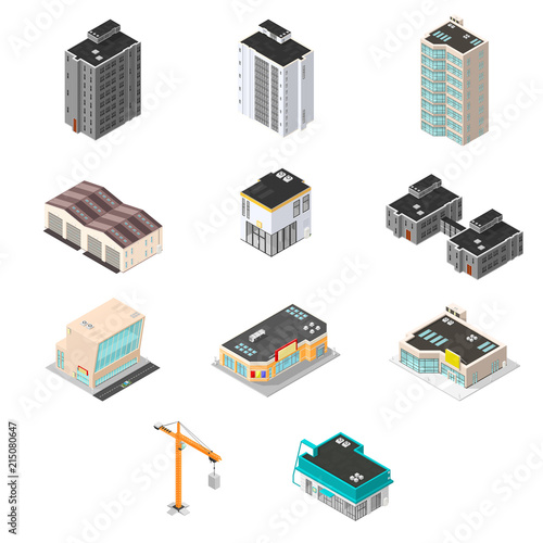 Isometric  Vector Town Building Elements.
City Map Maker Kit. photo
