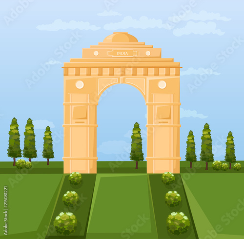 India famous Gateway attraction Vector. Summer landscape backgrounds