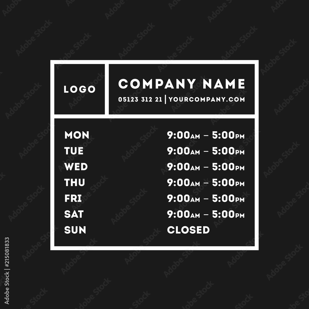 Vector Opening Times Vertical Rectangle Design