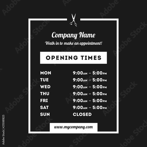 Vector Opening Times Vertical Rectangle Design Hairdresser