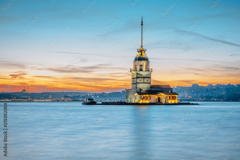 Sunset view of Maiden Tower,medieval over Bosphorus,Turkey