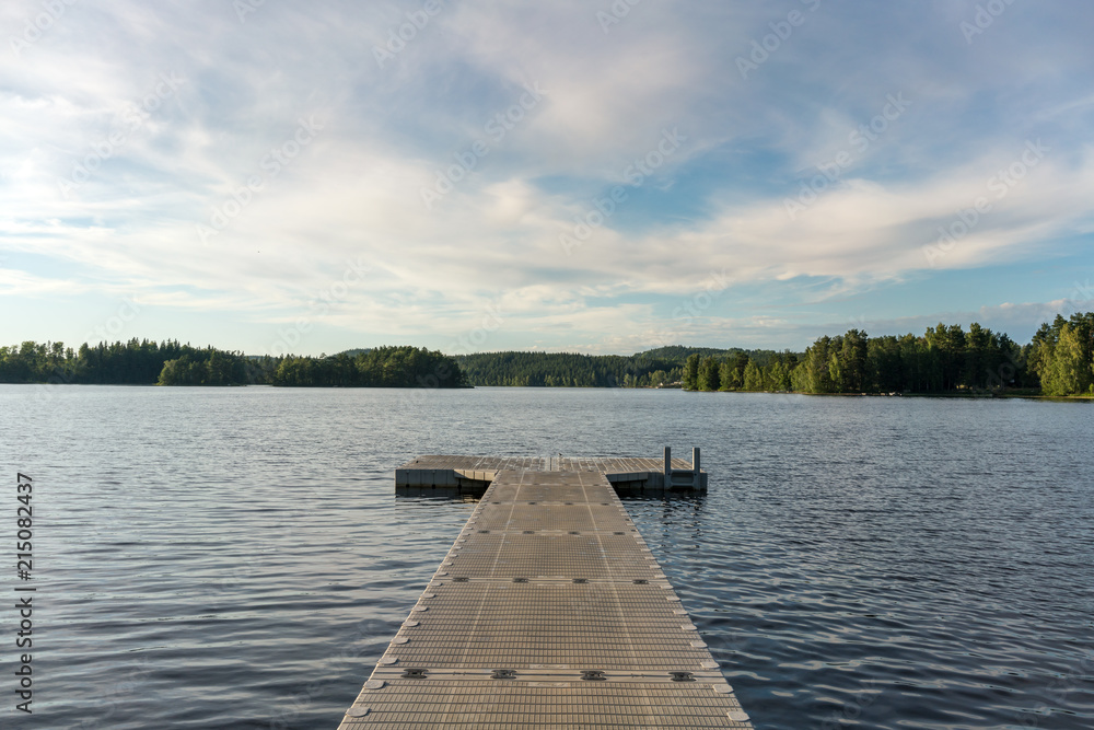 Naklejka premium Jetty at a lake, camping ground in Sweden