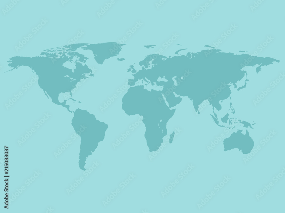 World map isolated on blue background.