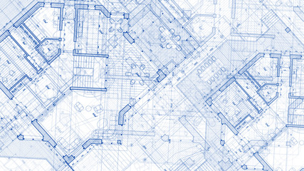 Architecture design: blueprint plan - illustration of a plan modern residential building / technology, industry, business concept illustration: real estate, building, construction, architecture