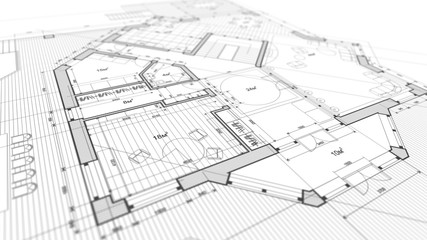 Architecture design: blueprint plan - illustration of a plan modern residential building / technology, industry, business concept illustration: real estate, building, construction, architecture