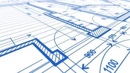 Architecture design: blueprint plan - illustration of a plan modern residential building / technology, industry, business concept illustration: real estate, building, construction, architecture