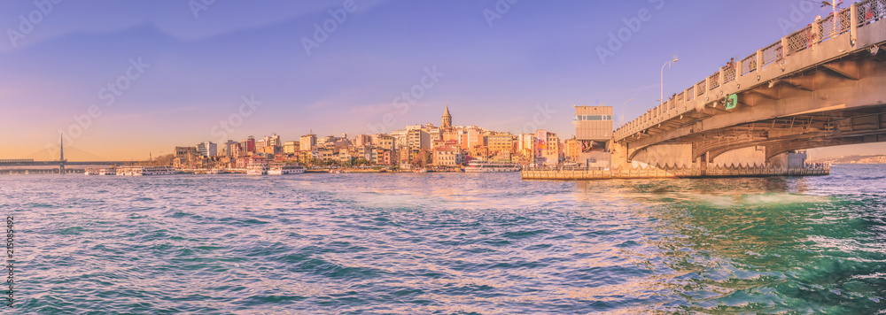 Panoramic view of famous Galata tower and bridge