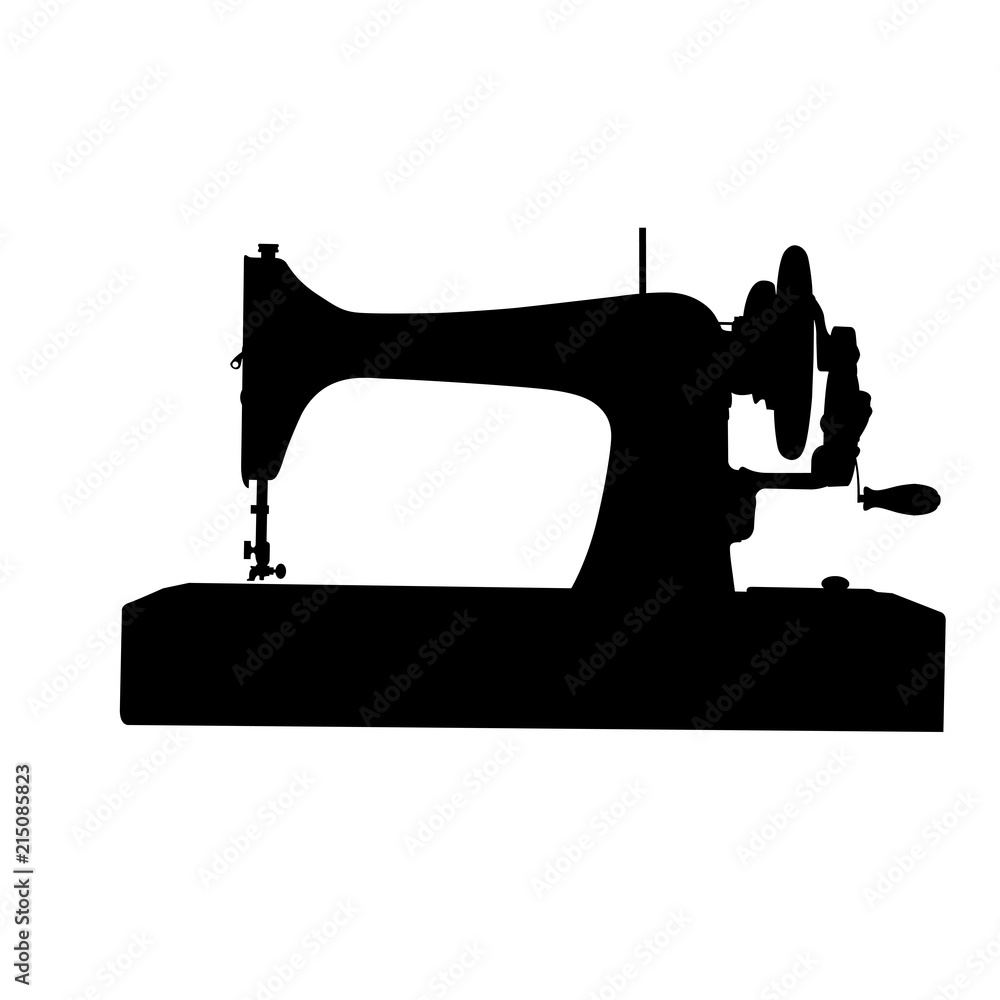 Silhouette of retro sewing machine, tool of tailor