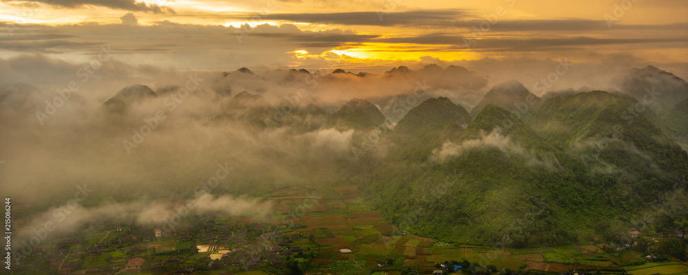 Fototapeta premium amazing landscape rice field on Bac Son, Viet Nam, above rice terraces in a beautiful day rice field on Bac Son, Viet Nam