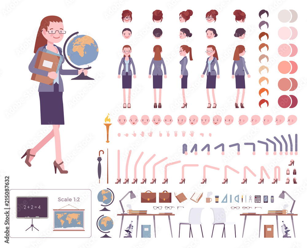 Obraz premium Female teacher character creation set