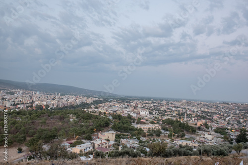 View of Silifke town with blue sky and clouds from hill of silifke castle