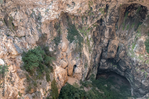 Aerial interior view of the pit of hell(cehennnem) located in Silifke district, Mersin Turkey.