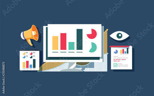 Website traffic monitoring, Website data analysis, Website audit flat vector design banner.