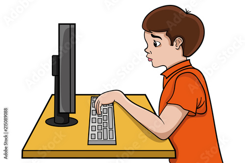 boy sitting at the computer, vector illustration