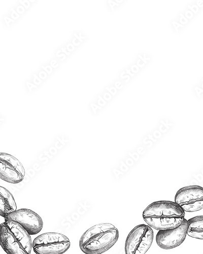Hand drawn coffee beans frame isolated on white