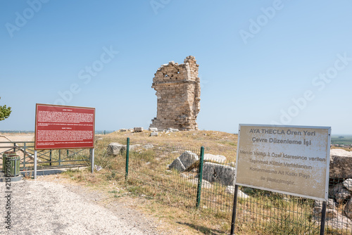 Exterior view of Great Basilica at Aya Tekla underground cave Church also known as Saint Aya Thecla or Aya Thekla, is ruined historic church located in Silifke,Mersin,Turkey. photo