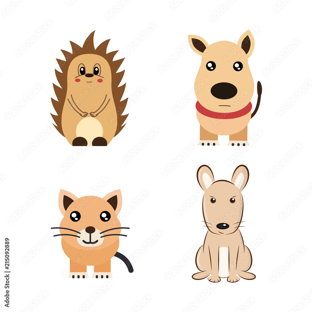 Color illustrations of animals on a farm and pets. Color illustrations of animals on a farm and pets.