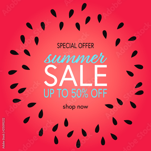 Summer sale template poster or banner with watermelon. Vector illustration 