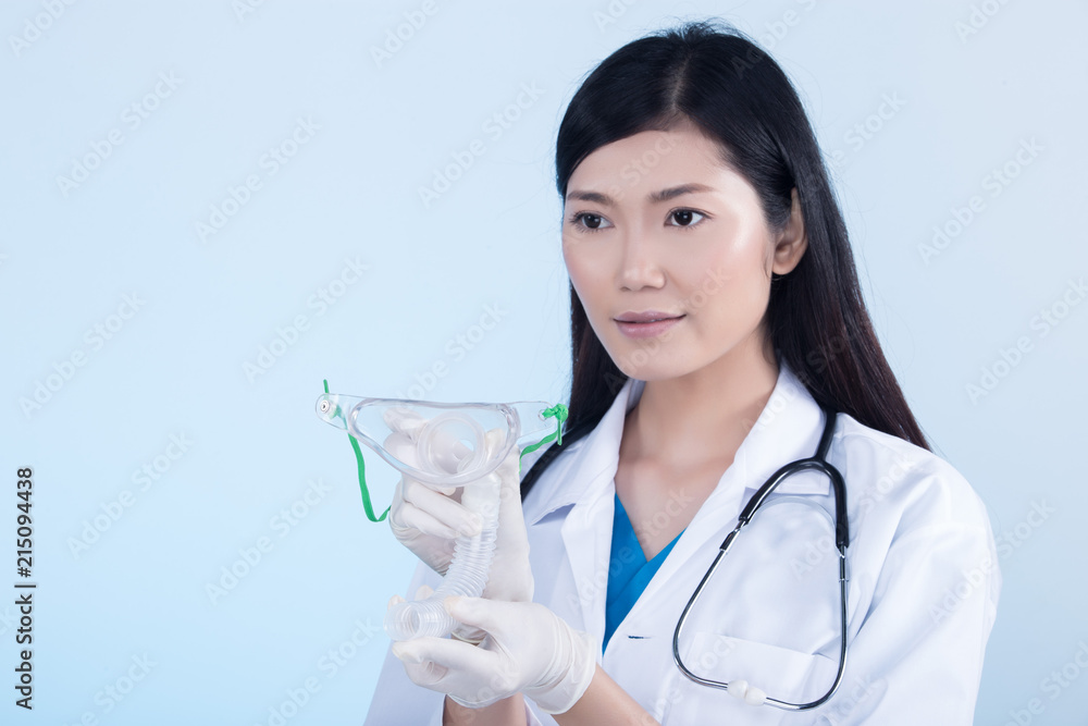 Doctor Nurse in white blue shirt with stethoscope and rubber gloves Doctor Nurse in white blue shirt with stethoscope and rubber gloves