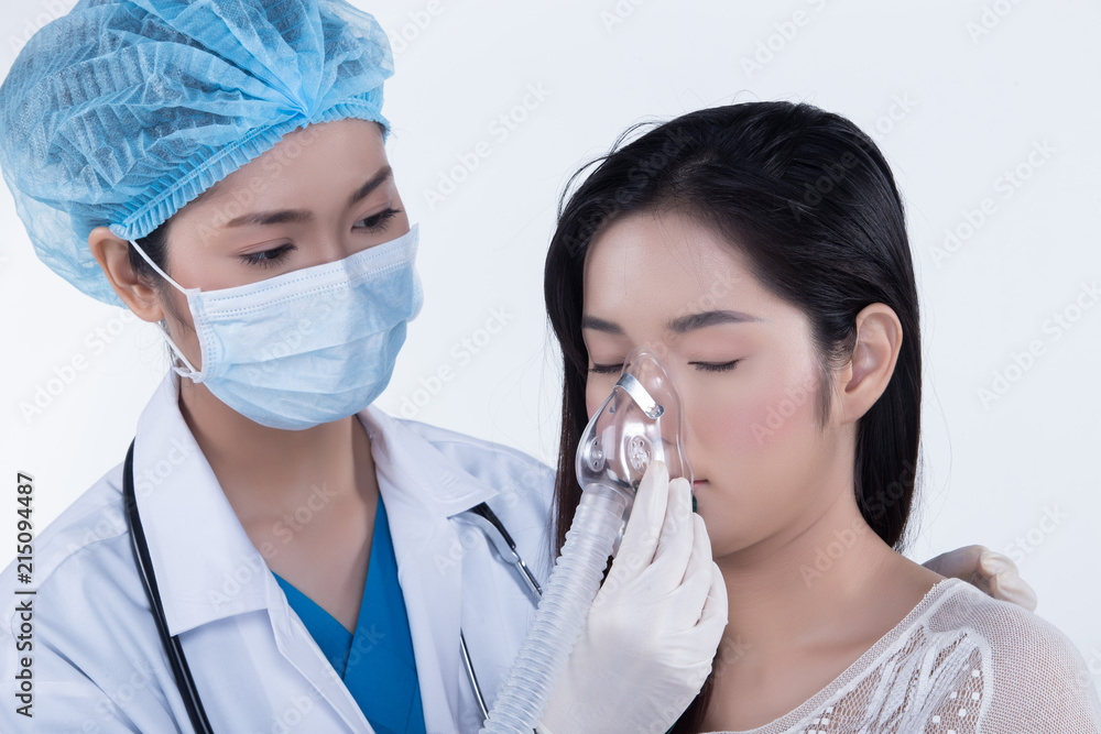 Doctor Nurse in white blue shirt with stethoscope and rubber gloves Doctor Nurse in white blue shirt with stethoscope and rubber gloves