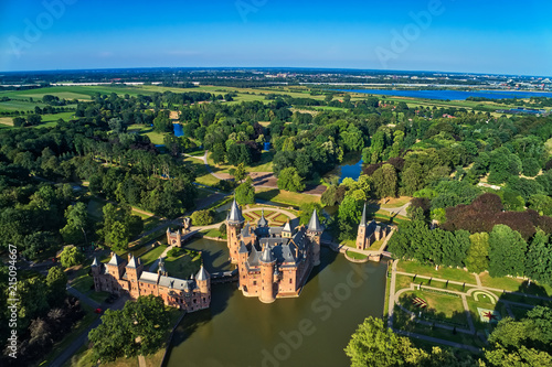 Aerial view of the medieval castle De Haar in Netherlands, Europe