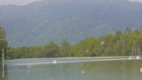 Boat Going Fast On Water Source With Particles - Slide Forward  photo