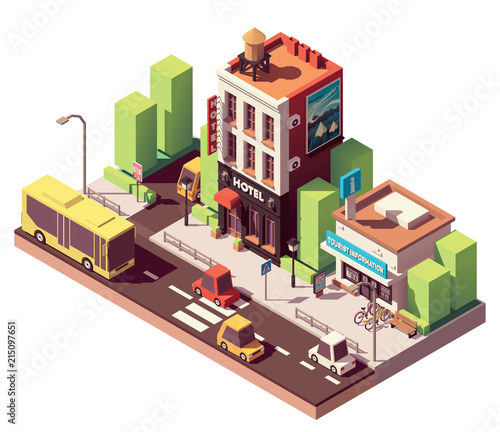 Vector isometric hotel building