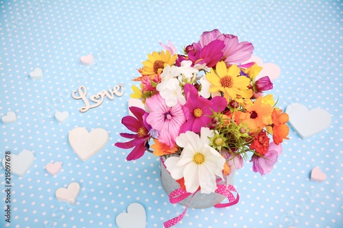 Wildblumenstrauß - Grußkarte bunter Blumenstrauß mit Herzen