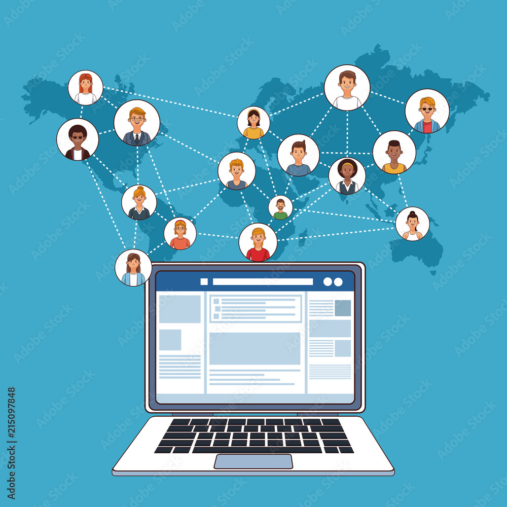 Social network laptop and people online vector illustration graphic design